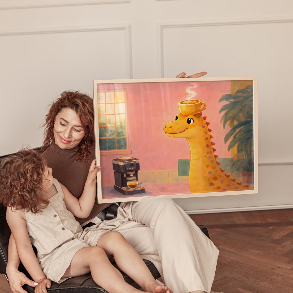 Funny Dinosaur Coffee Poster, Cute Kitchen Bar Decor
