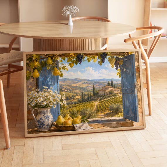 Digital Download Tuscany Landscape Mediterranean Vineyard Printable Wall Art Pear Still Life Flower Print File