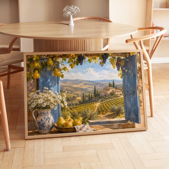 Tuscan Vineyard Blue Shutters Pears Daisies Italian Countryside Poster