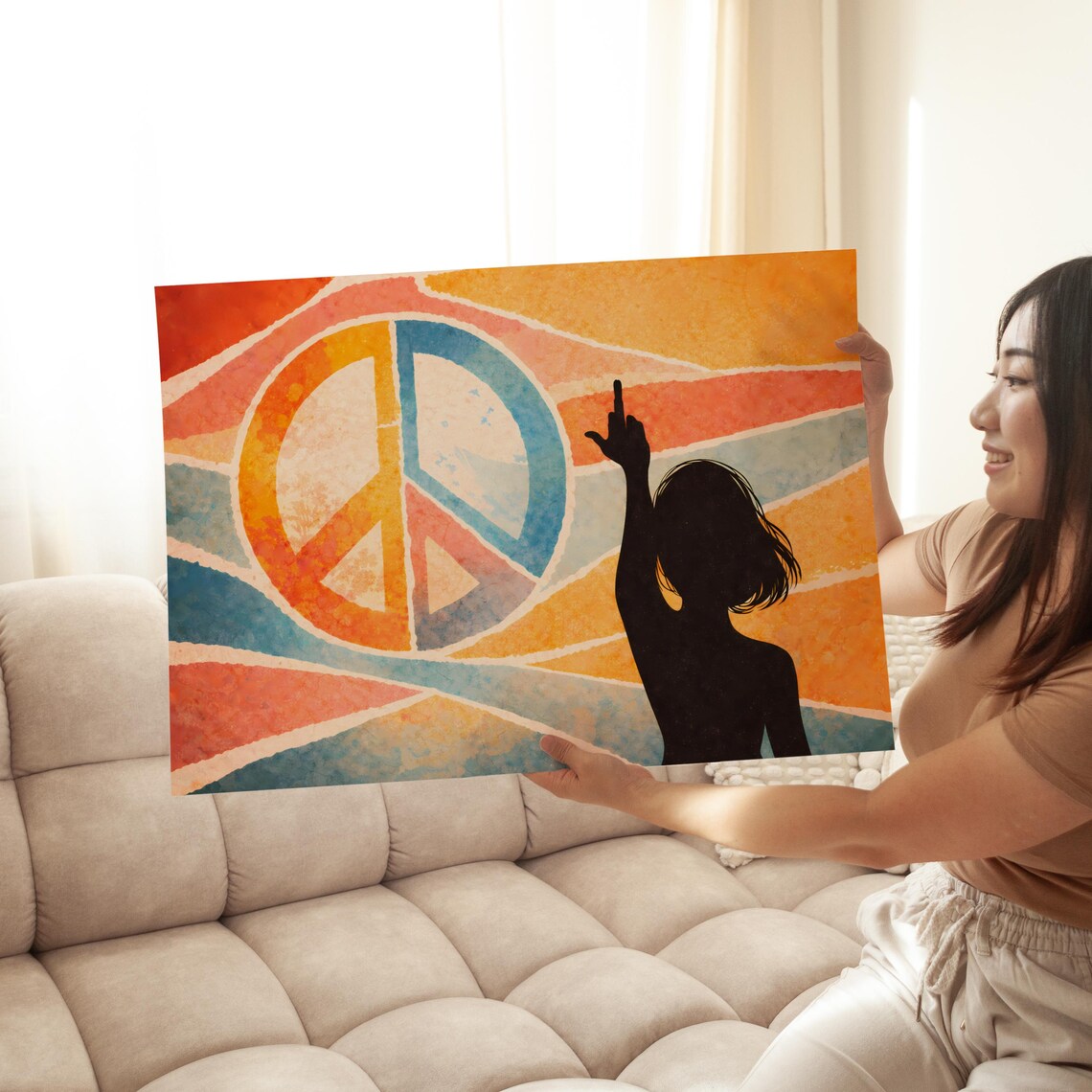 Peace Middle Finger Retro Poster Print, Funny