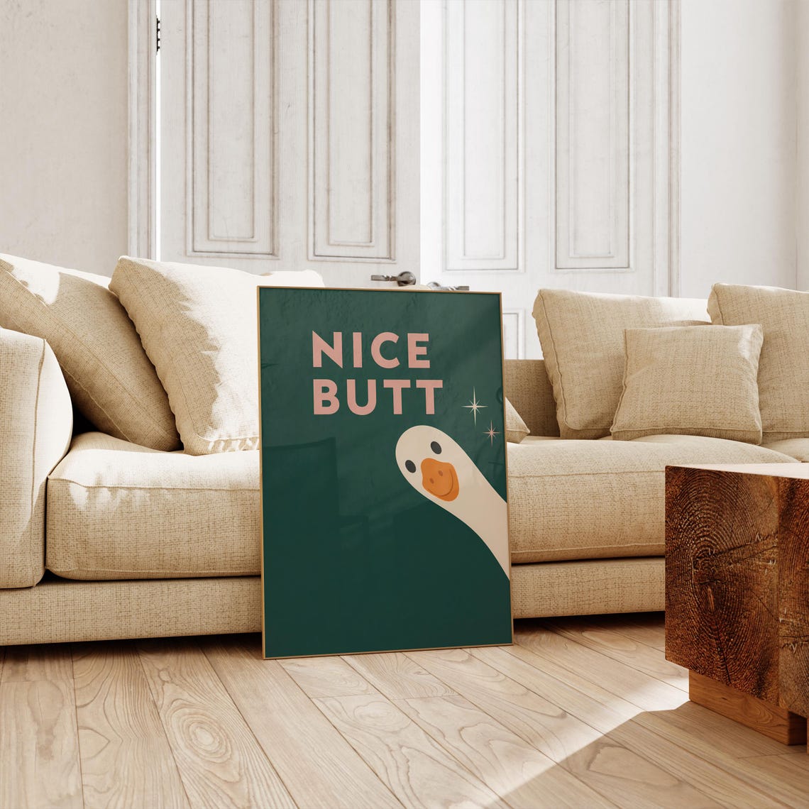 Nice Butt Cheeky Funny Goose on Deep Green Bathroom Sign Poster
