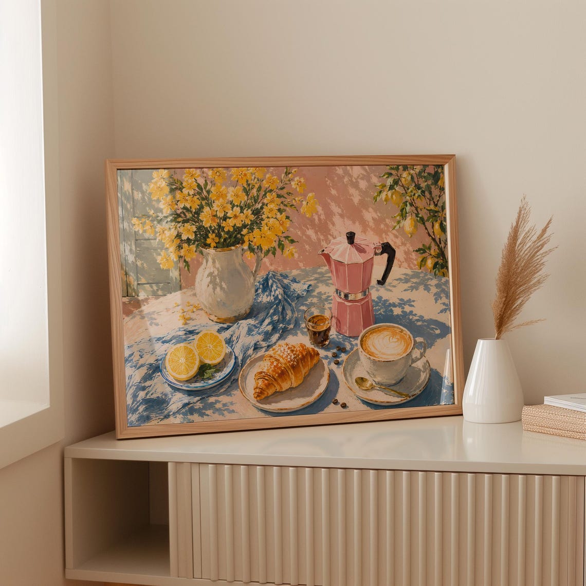 Pink Moka Pot Breakfast Still Life Coffee Corner Kitchen Poster