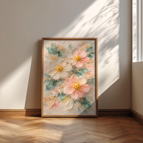 Soft Pink White Floral Oil Painting Blush Peony Bouquet Home Decor Poster