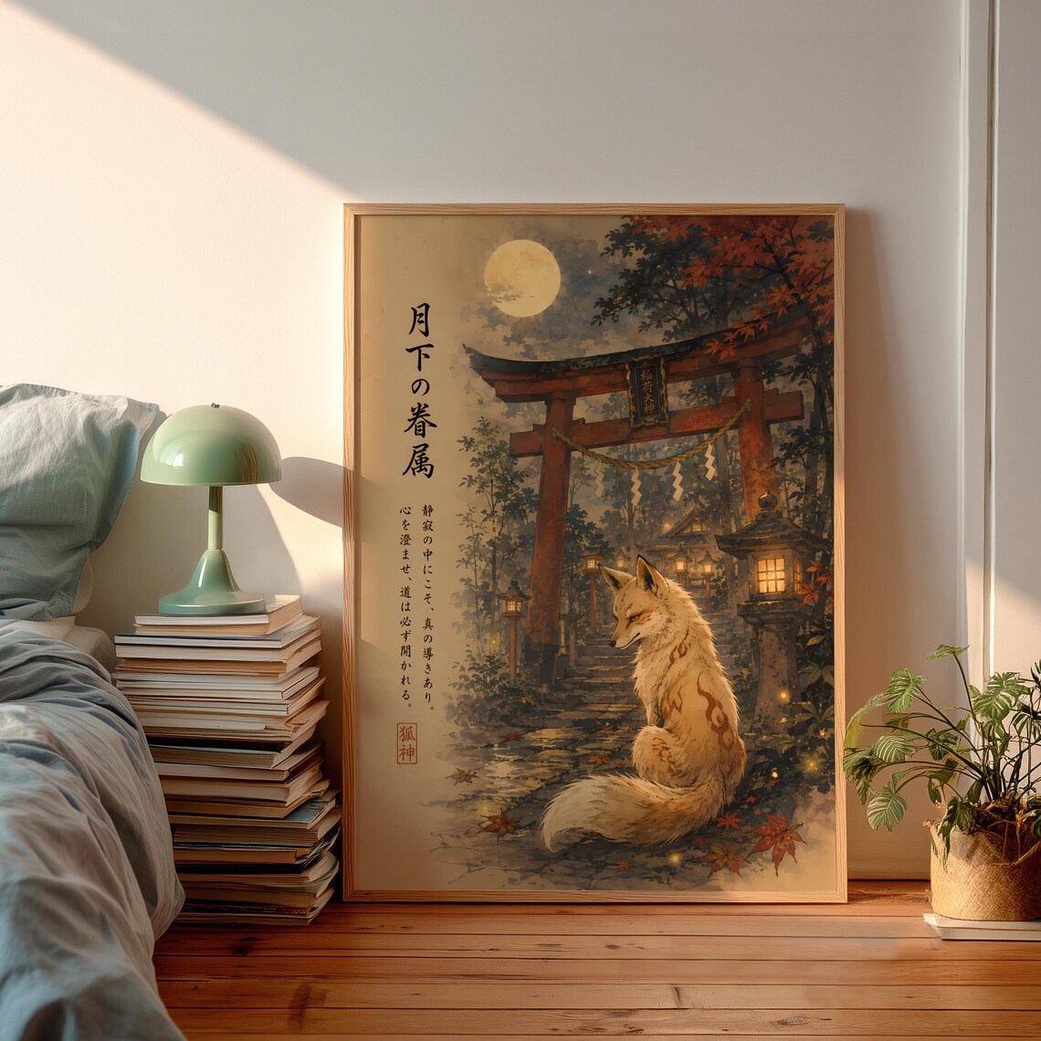 Japanese Kitsune Fox Poster, Shinto Torii Gate