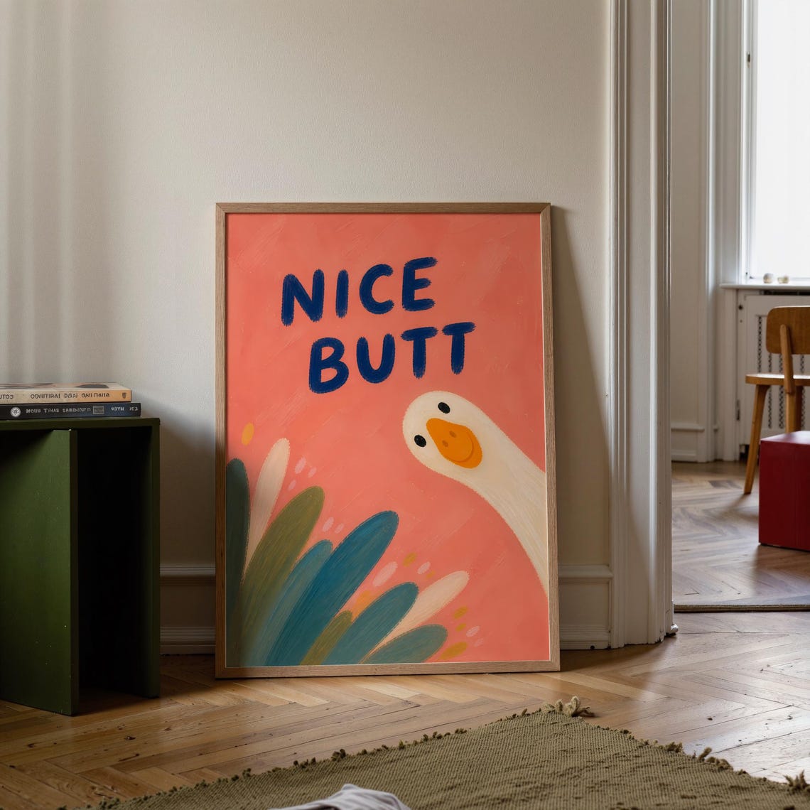 Nice Butt Goose Funny Bathroom Cheeky Coral Animal Humor Poster