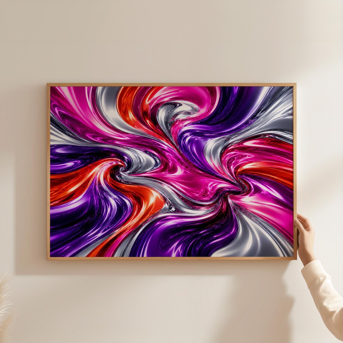 Magenta Pink Liquid Metal Abstract, Art Print
