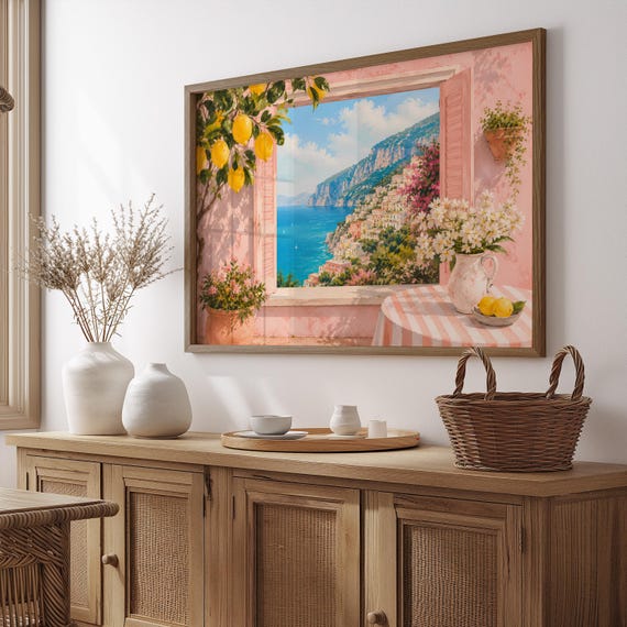 Printable Italy Travel Poster Lemon Tree Painting Digital Art Mediterranean Coast Window Print File
