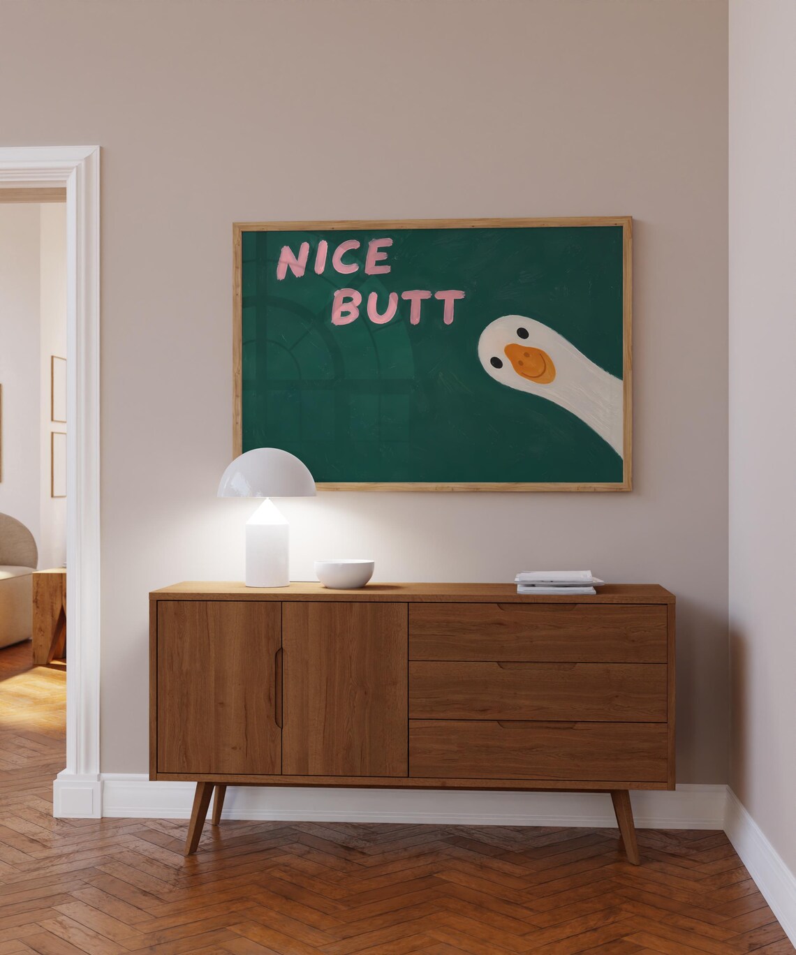 Nice Butt Pink Lettering Goose Horizontal Funny Bathroom Quote Poster