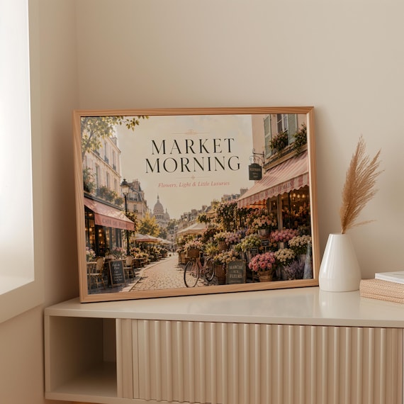 Market Morning Paris Flower Market Street French Travel Scene Wall Art