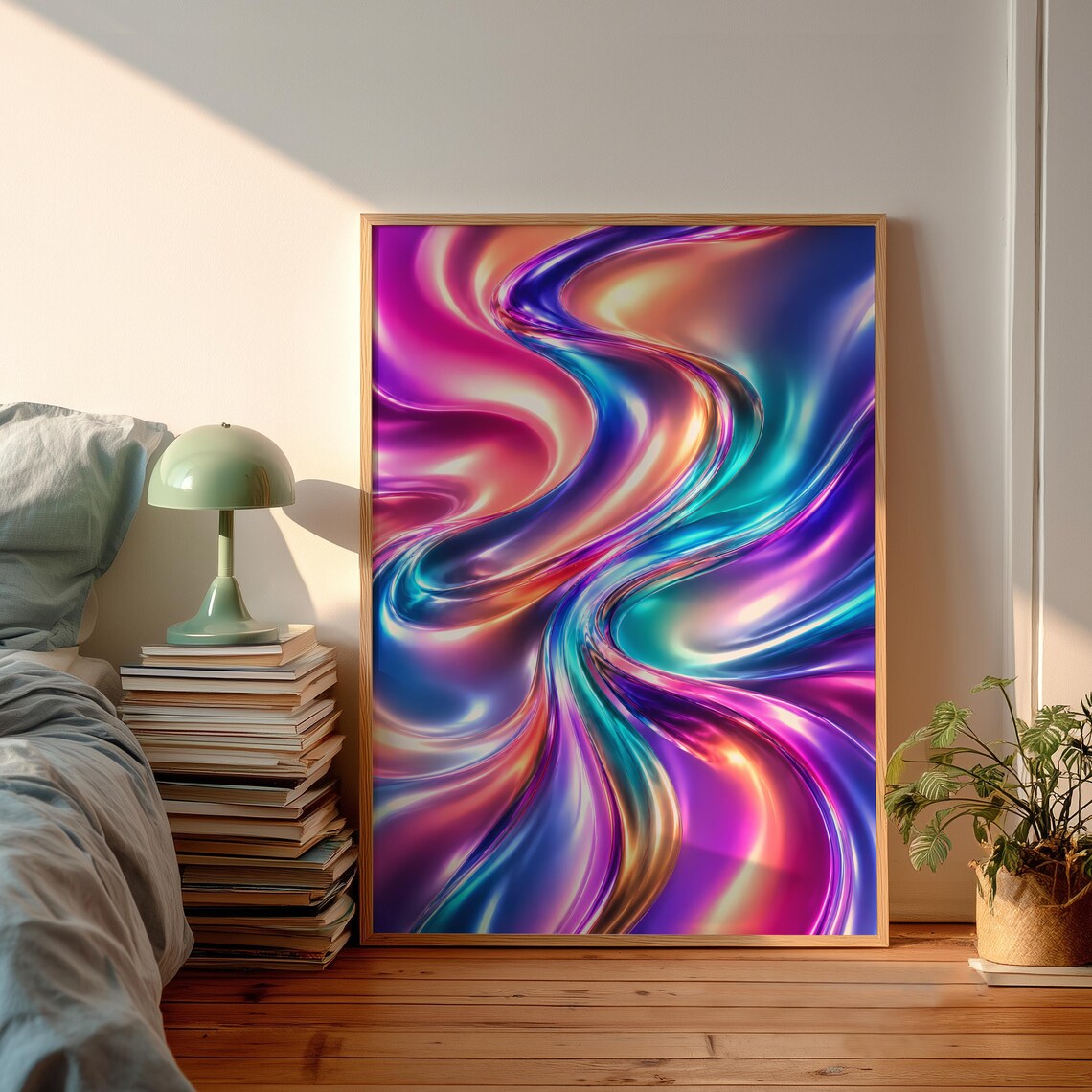 Holographic Poster, Liquid Chrome Abstract Art Print