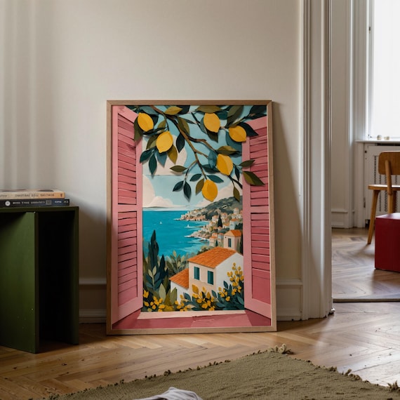 Amalfi Coast Open Window View Lemon Tree Mediterranean Poster