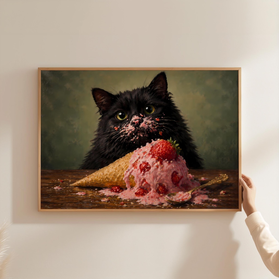 Funny Black Cat Ice Cream Poster, Cute Gift