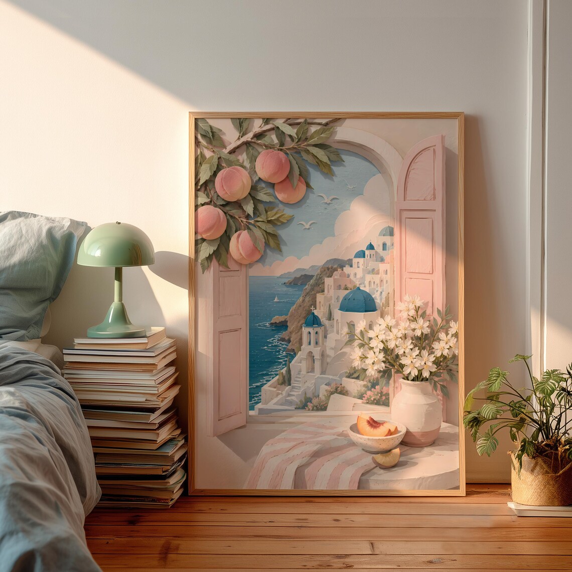 Santorini Greece Poster, Mediterranean Window View