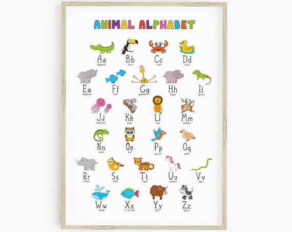 Kids Wall Art Alphabet Learning Poster Animal Abc Poster Playroom Print Rainbow Playroom Decor Bright Kids Print