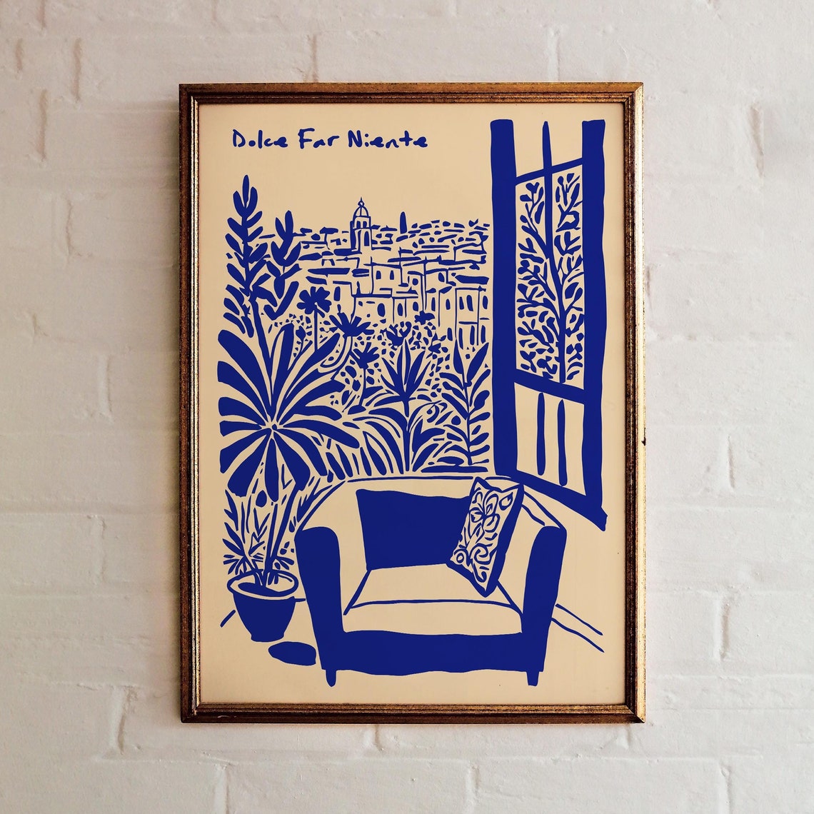 Dolce Far Niente Italian Balcony View Blue Illustration Wall Art