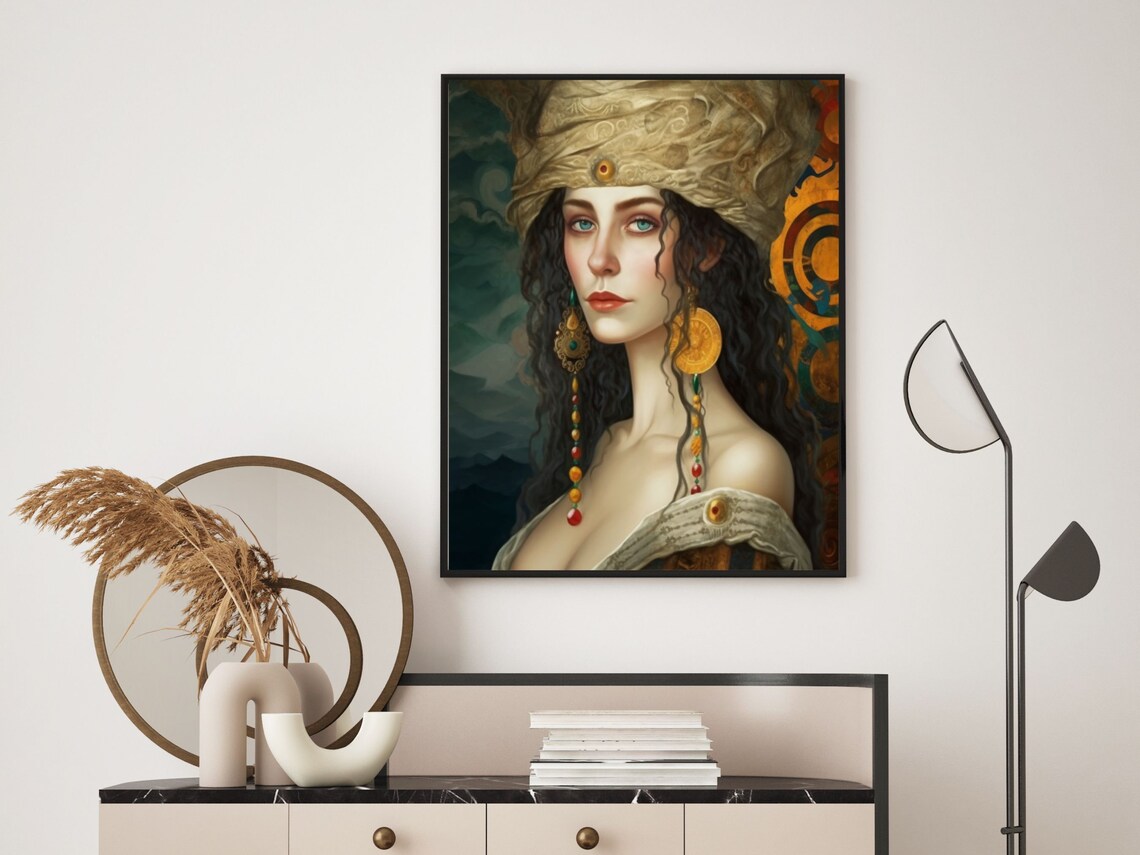 Vintage Brown and Gold Woman Portrait Klimt Inspired Elegant Poster - Image 3