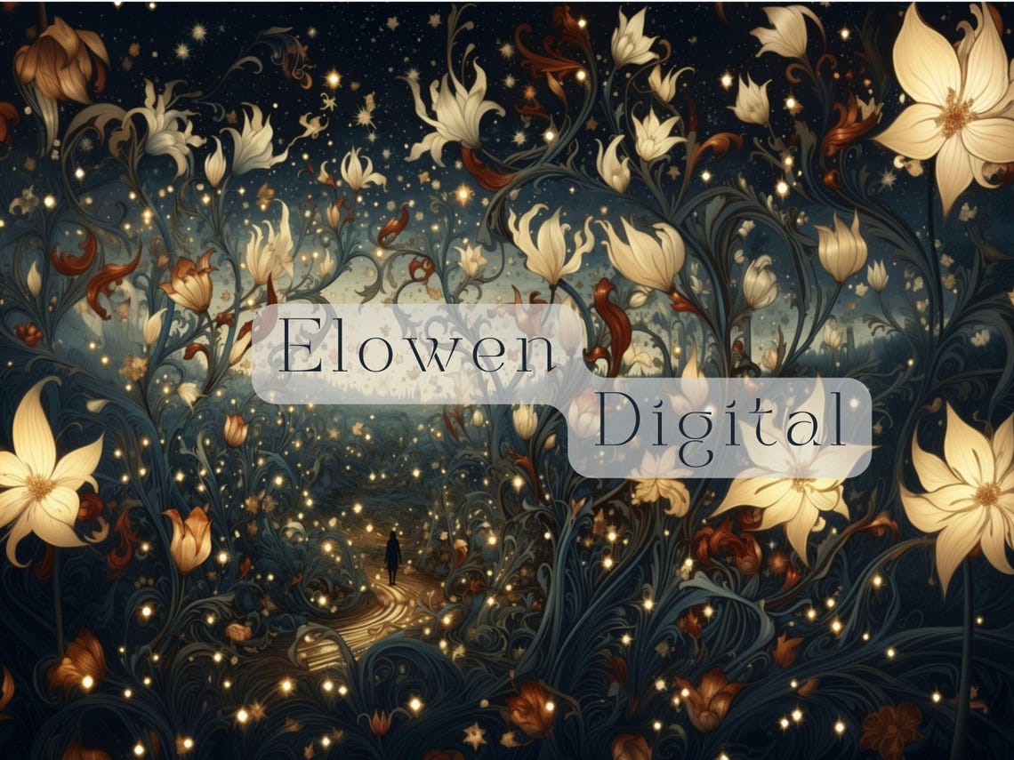 White Night Garden Flowers on Midnight Blue Art Nouveau Poster - Image 6
