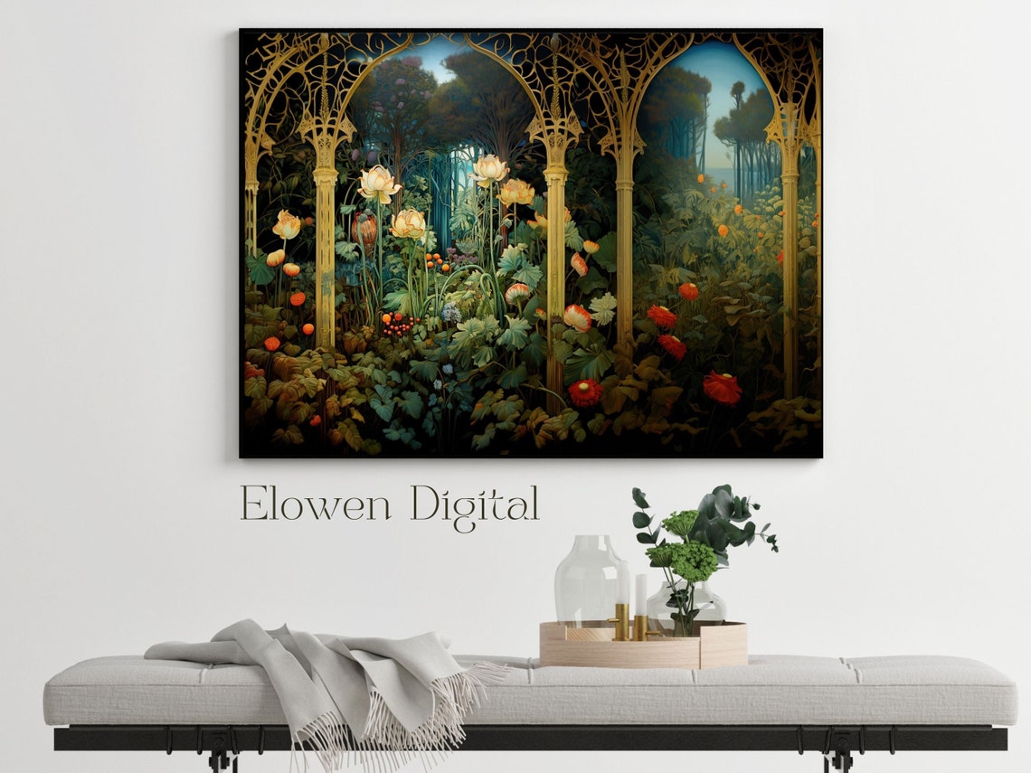 Neoclassical Garden Arches with Wildflowers Art Nouveau Floral Poster - Image 2