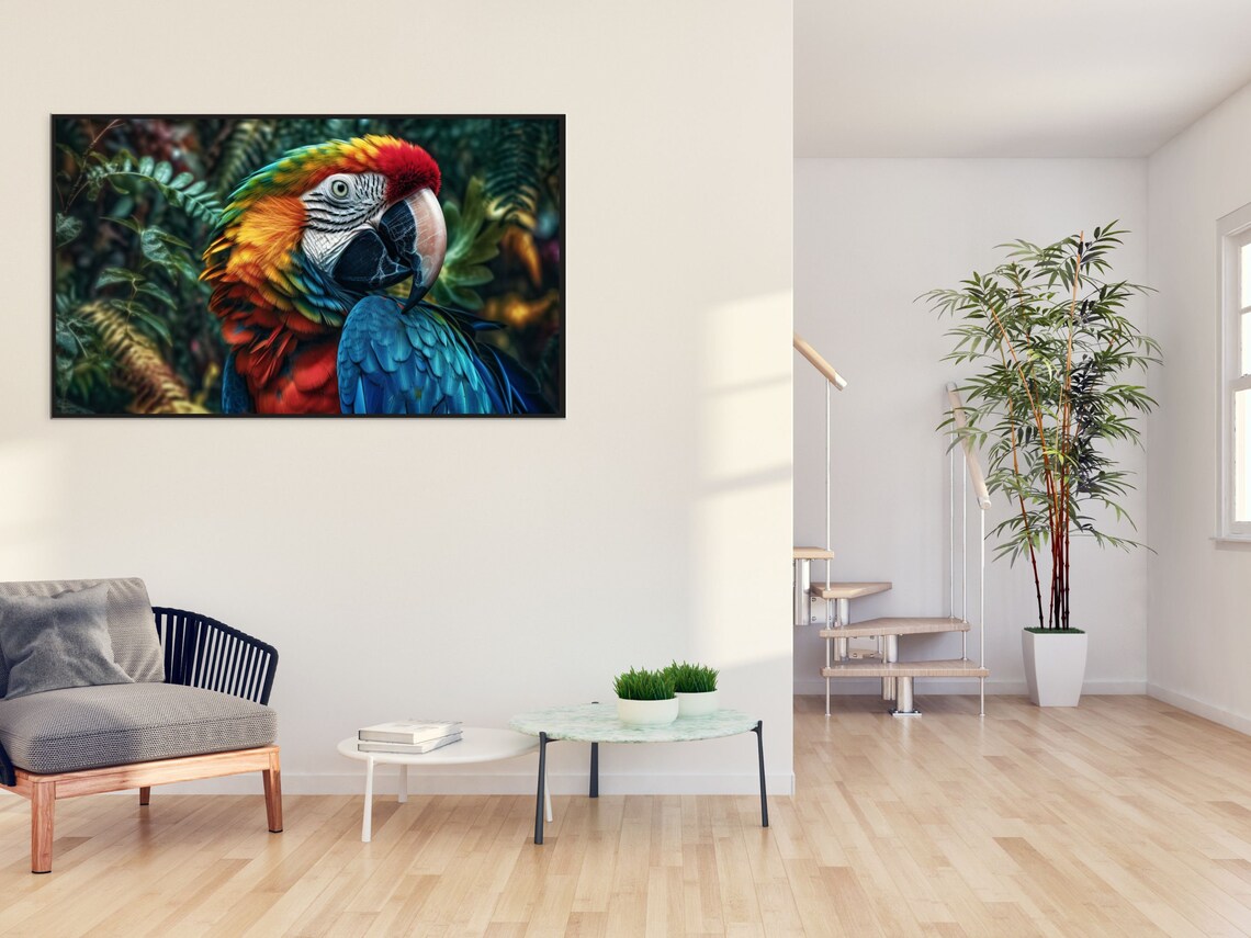 Photorealistic Scarlet Macaw Portrait In Lush Jungle Foliage Poster - Image 4