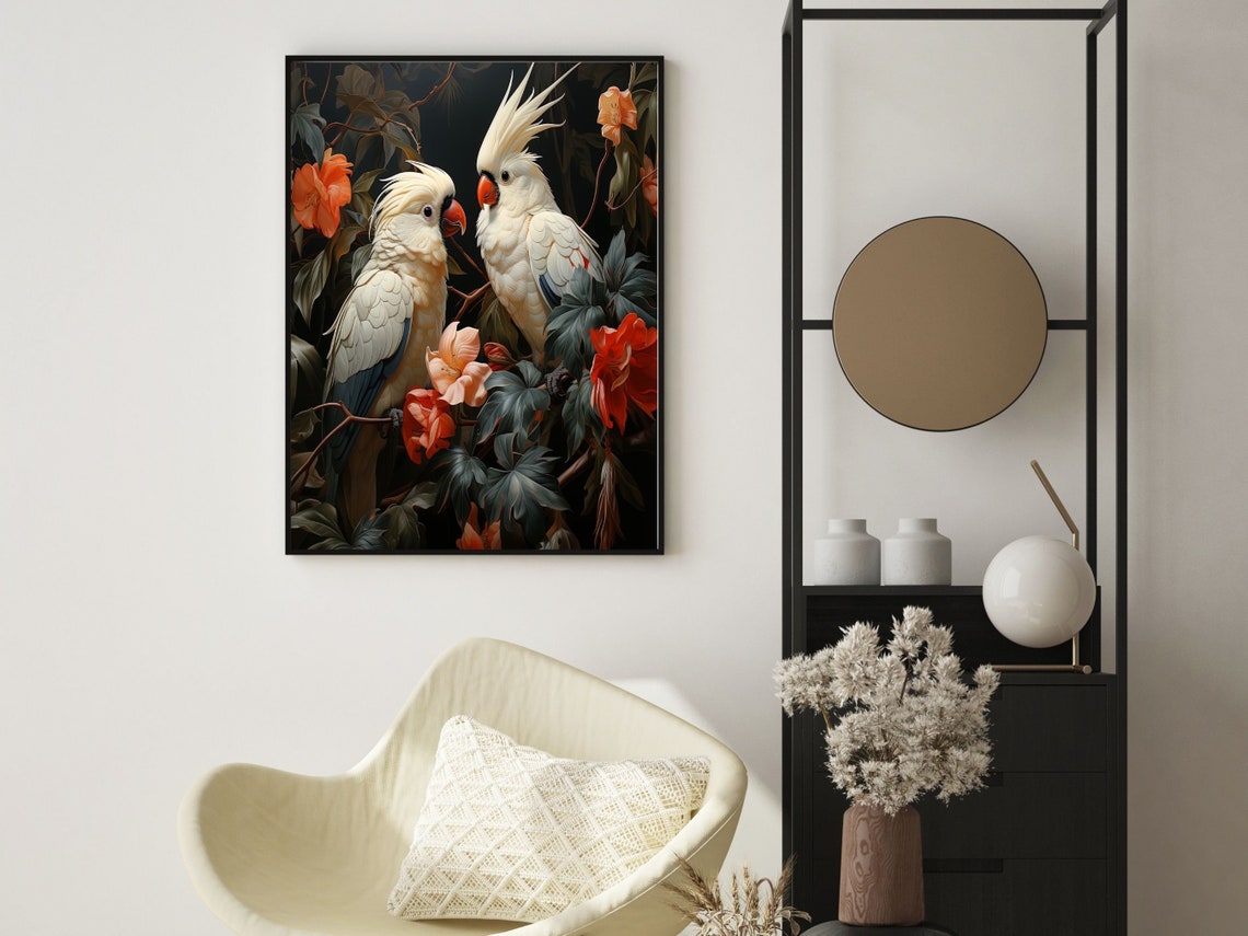 Art Nouveau Wall Art Cockatiels In The Jungle Wall Art Of Birds Art Nouveau Print Cockatiels - Image 3