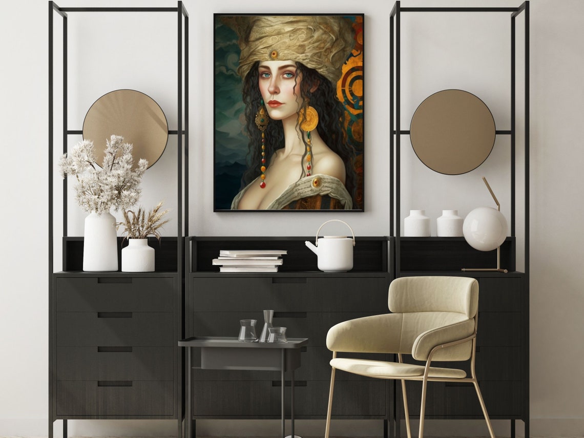 Vintage Brown and Gold Woman Portrait Klimt Inspired Elegant Poster - Image 4