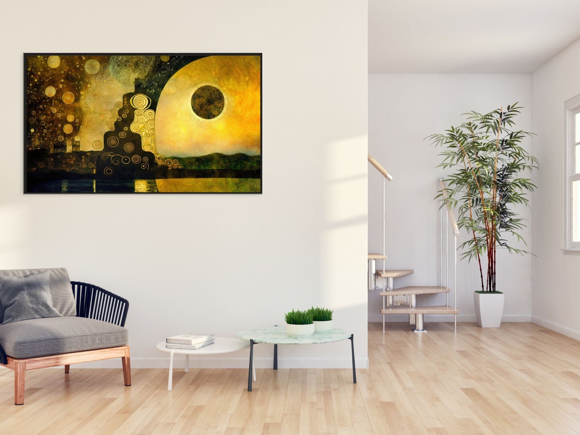Horizontal Wall Art Abstract Art In Gold And Copper Colors Abstract Wall Art Landscape Print With Abstract And Geometric Designs - Image 3
