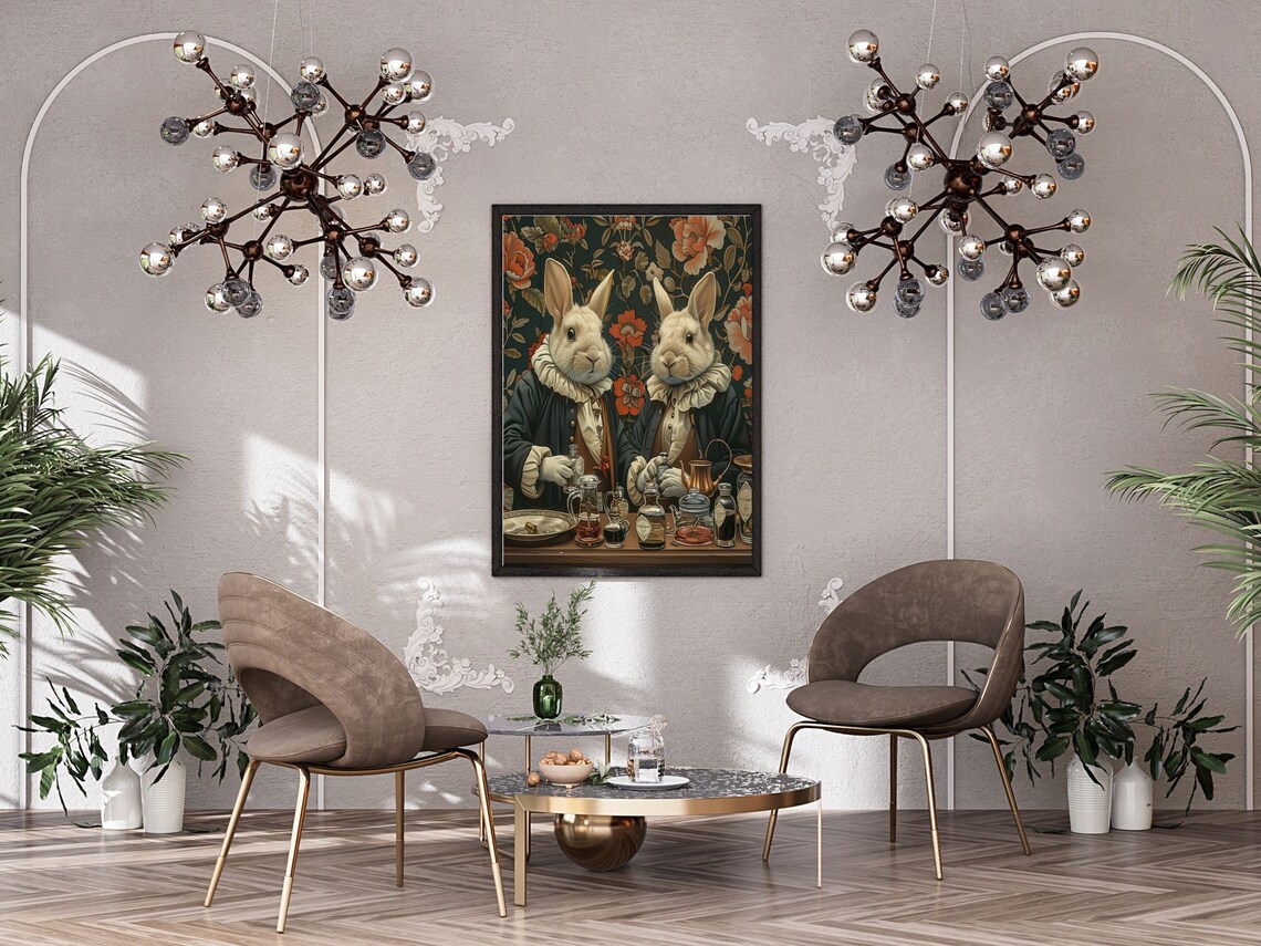 Two Apothecary Rabbits Behind A Counter Of Glass Remedy Bottles Wall Art - Image 6
