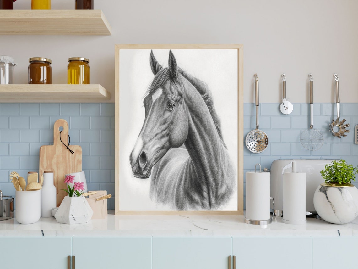 Realistic Pencil Sketch of Majestic Horse Head Study Art Poster - Image 4