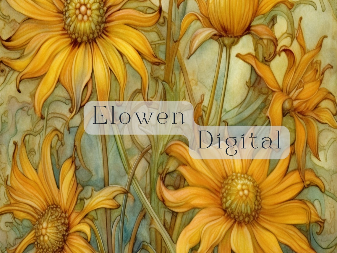 Art Nouveau Golden Yellow Daisy Flowers Vintage Floral Art Poster - Image 5