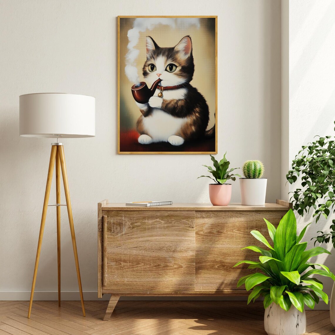 Pipe Smoking Cat Funny Vintage Animal Painting Kitten Poster - Image 6