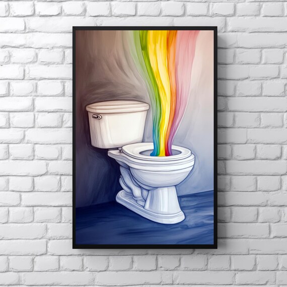 Rainbow Bathroom Print Toilet Watercolor Painting Whimsical Bathroom Wall Art Washroom Decor Funny Restroom Artwork Unicorn Poop