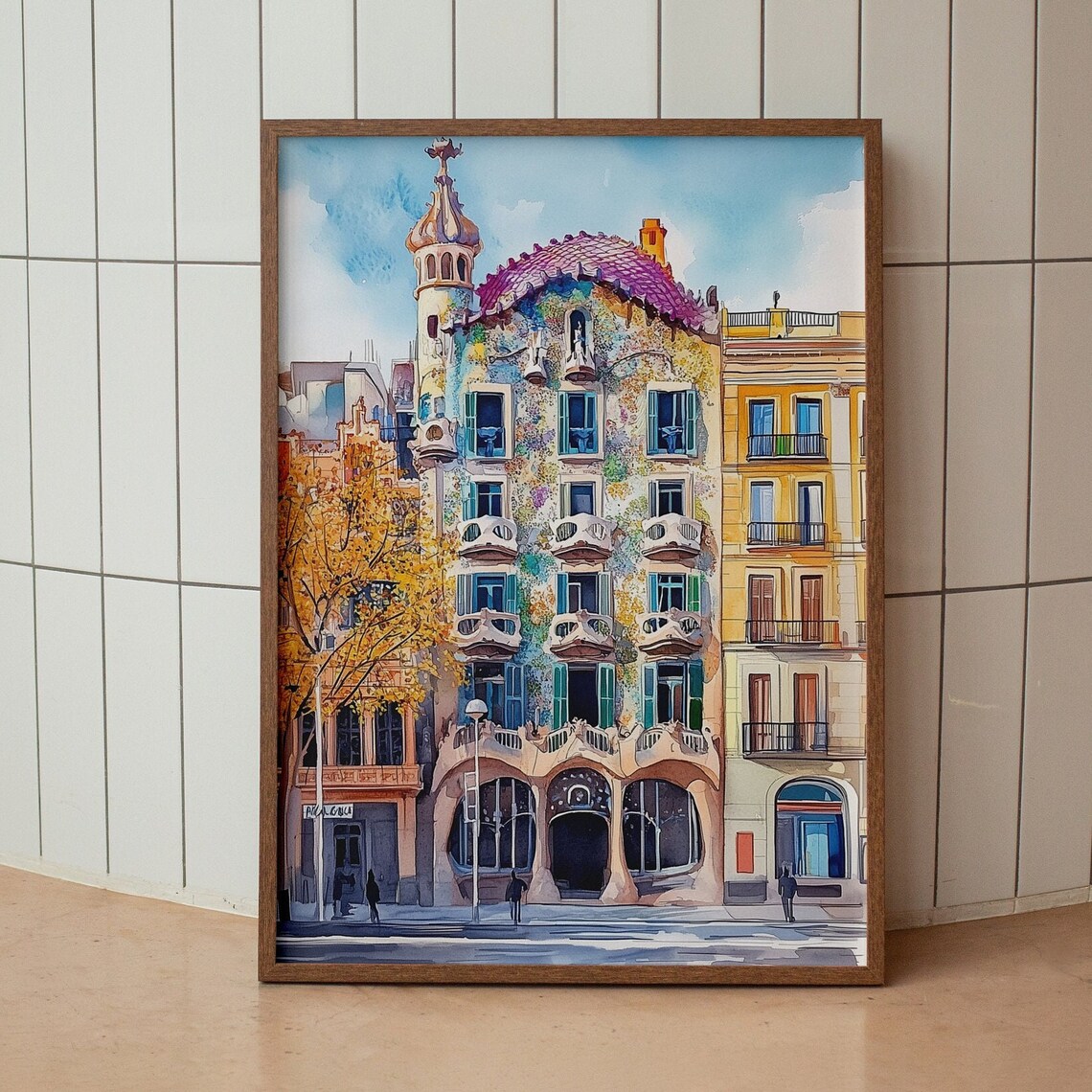Barcelona Casa Batllo Watercolor Travel Poster