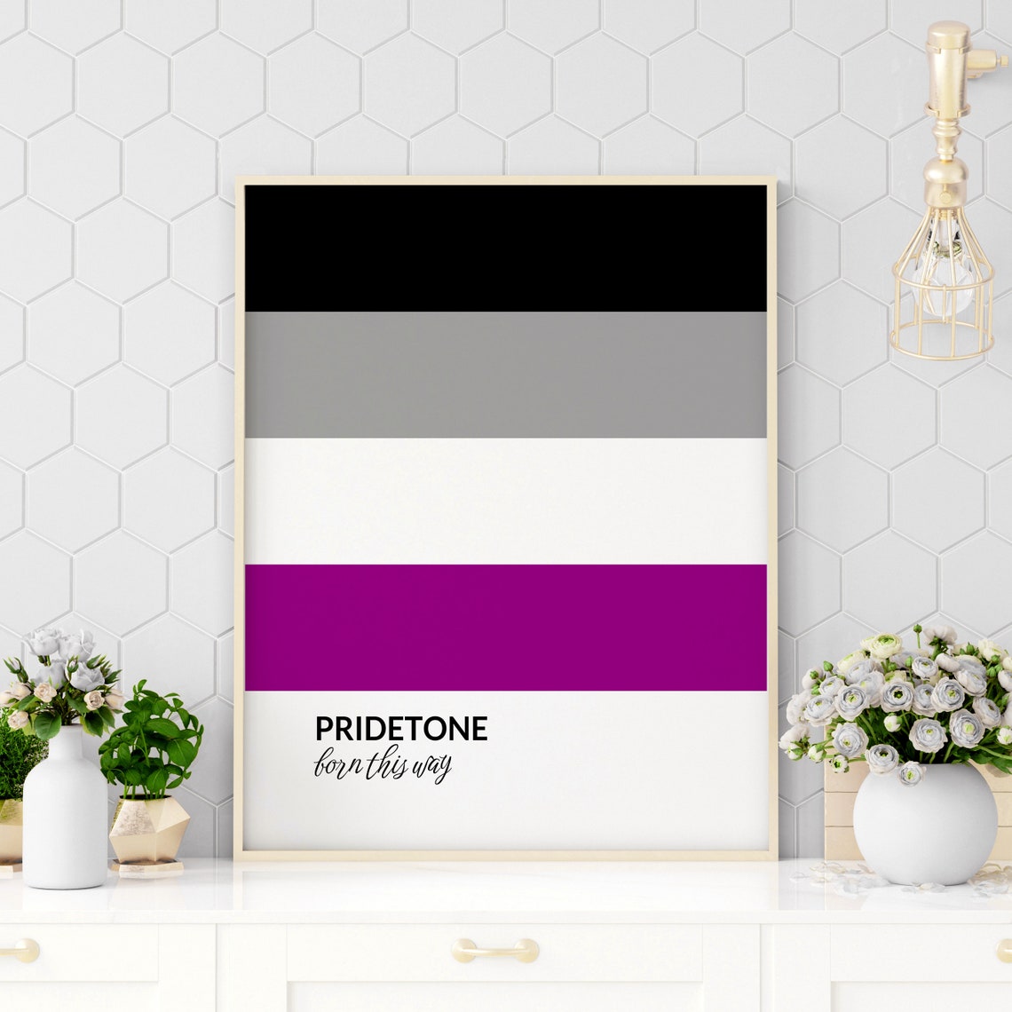 PRIDETONE Born This Way Asexual Pride Flag Color Block Poster