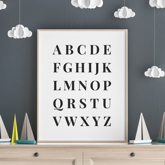 ABC Alphabet Serif Letters Classic White Nursery Kids Room Poster