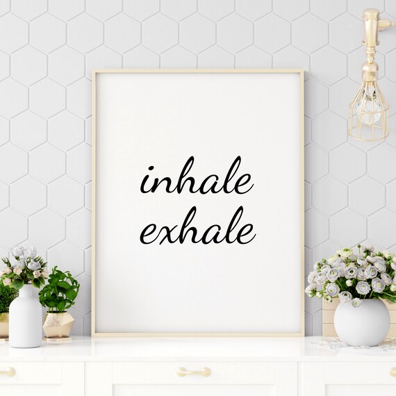 Inhale Exhale Script Quote Boho Yoga Studio Mindfulness Wall Poster