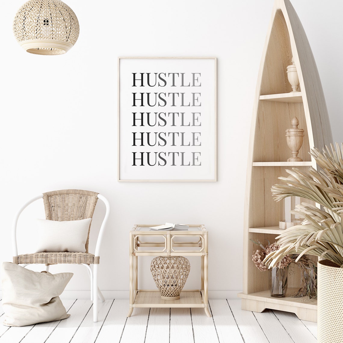 Hustle Typography Poster Black Gradient Repeated Word Wall Decor - Image 2