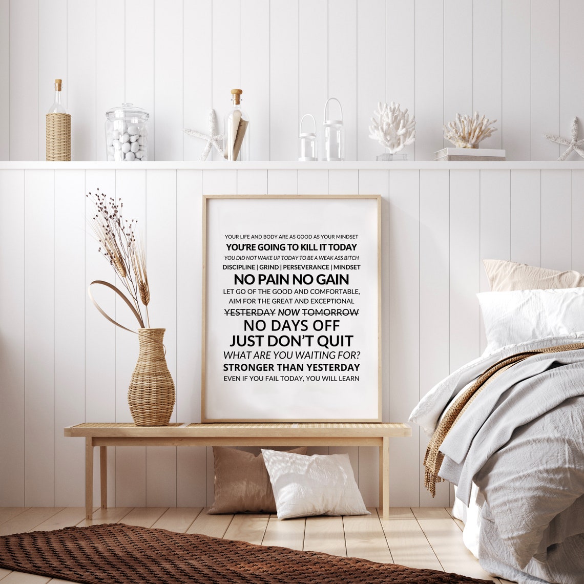 Gym Affirmations Collage No Pain No Gain Mindset Quote Poster - Image 3