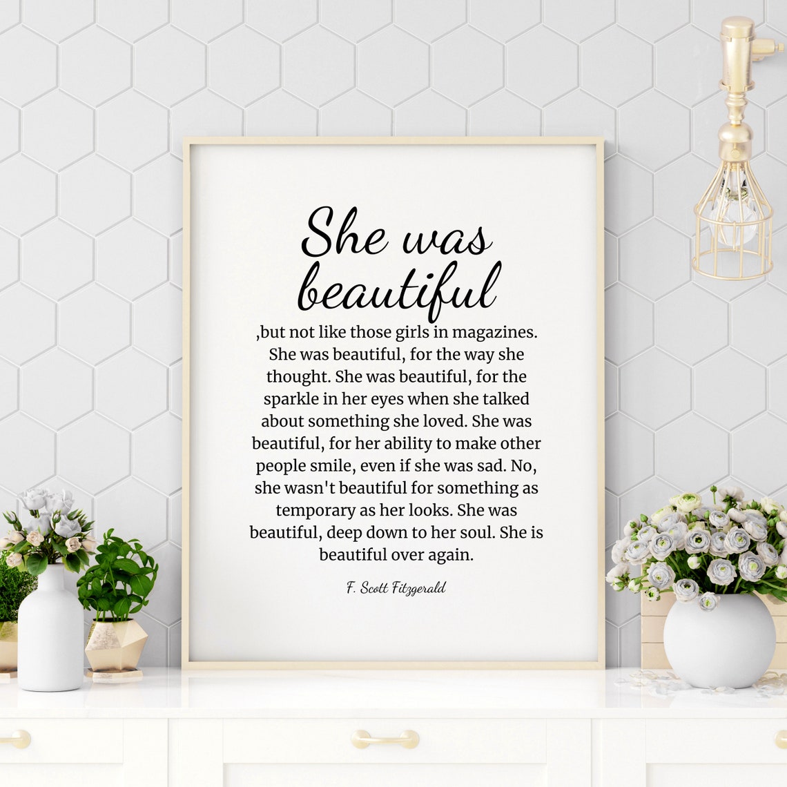 She Was Beautiful F Scott Fitzgerald Quote Literary Typography Poster