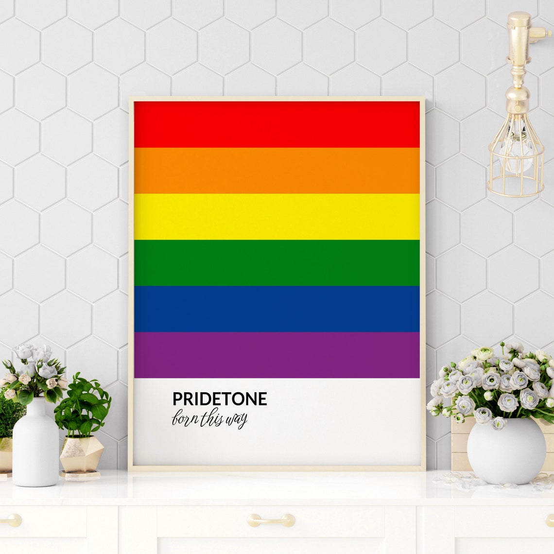 PRIDETONE Born This Way Rainbow Pride Flag Color Block Poster