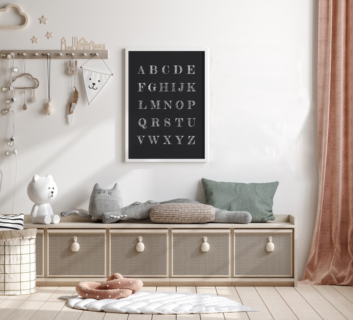 ABC Alphabet Chalkboard Sketch Letters Nursery Kids Room Poster - Image 3