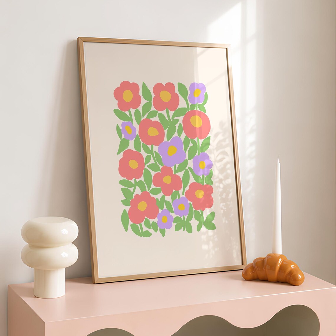 Pastel Floral Abstract Coral Purple Happy Dopamine Garden Wall Art