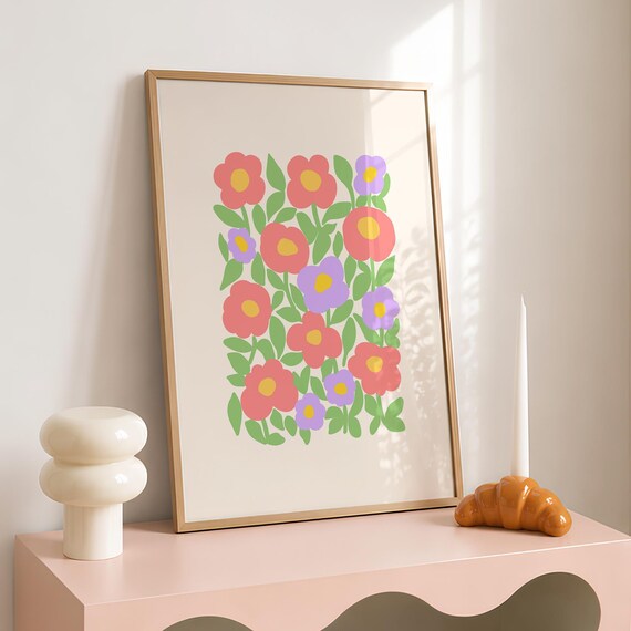 Pastel Abstract Floral Print Dopamine Colors Wall Art Digital Download