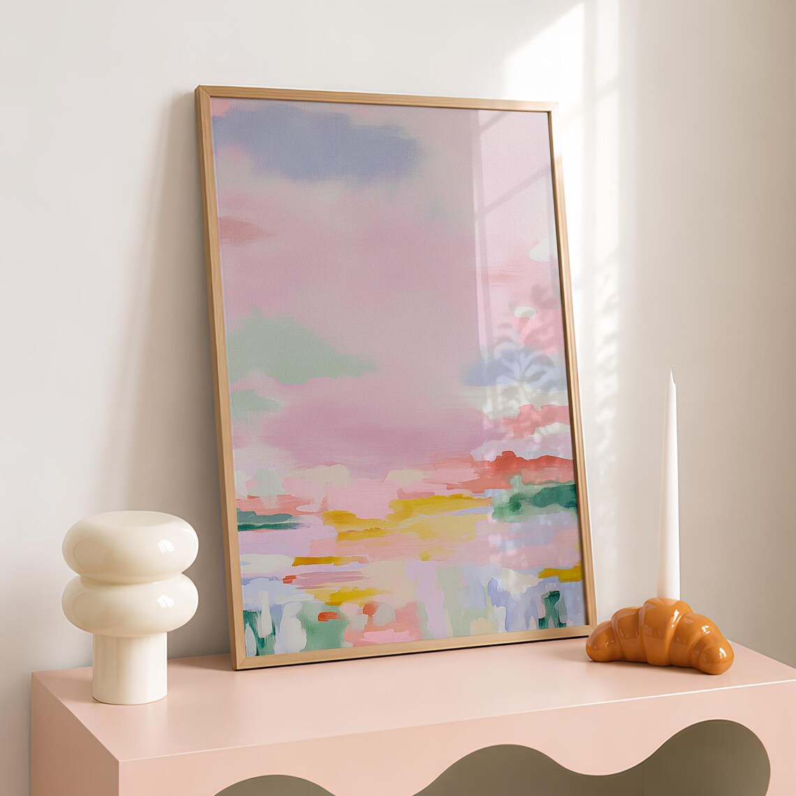 Pastel Pink Sky Modern Abstract Painterly Color Wash Art Poster