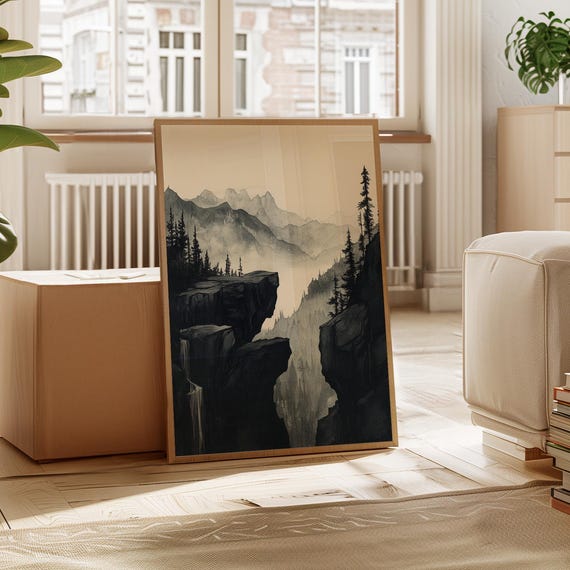 Moody Mountain Landscape, Minimalist Nature Illustration