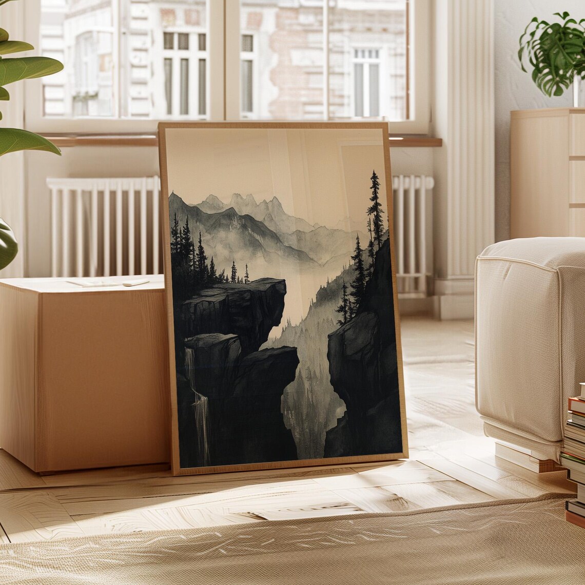 Moody Mountain Landscape, Minimalist Nature Illustration