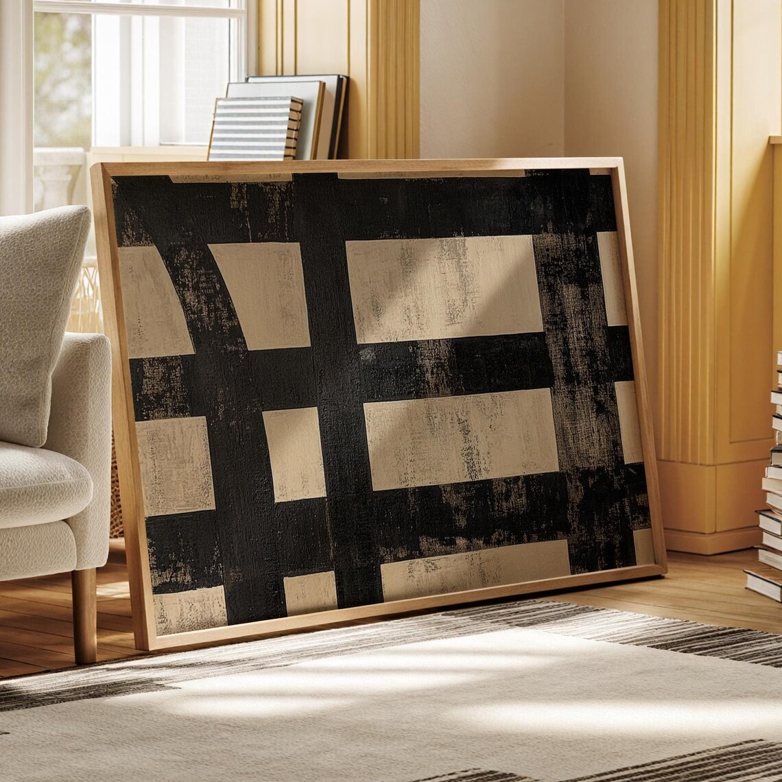 Monochrome Geometric Pattern, Abstract Grid Art Print