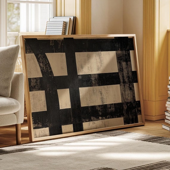 Monochrome Geometric Pattern, Abstract Grid Art Print