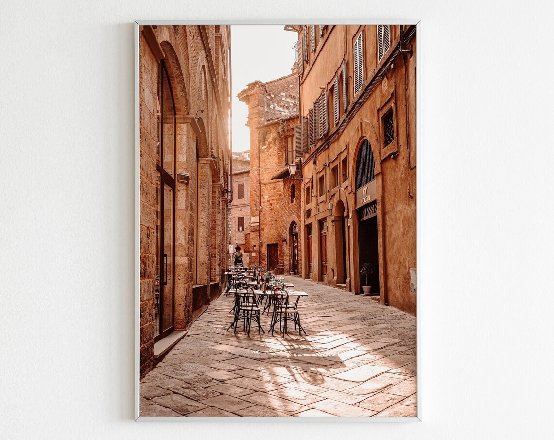 Italian Old Town Street Cafe Tables Golden Hour Travel Wall Print