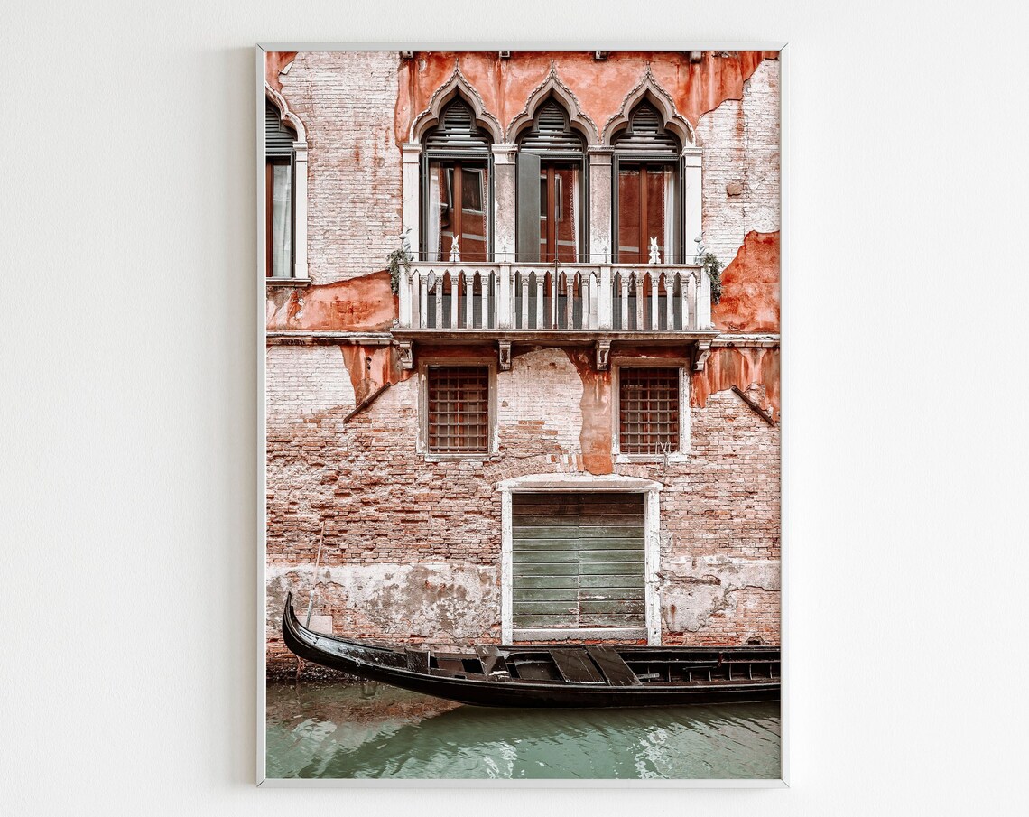 Venice Canal Palazzo Gondola Terracotta Photo Italy Travel Poster