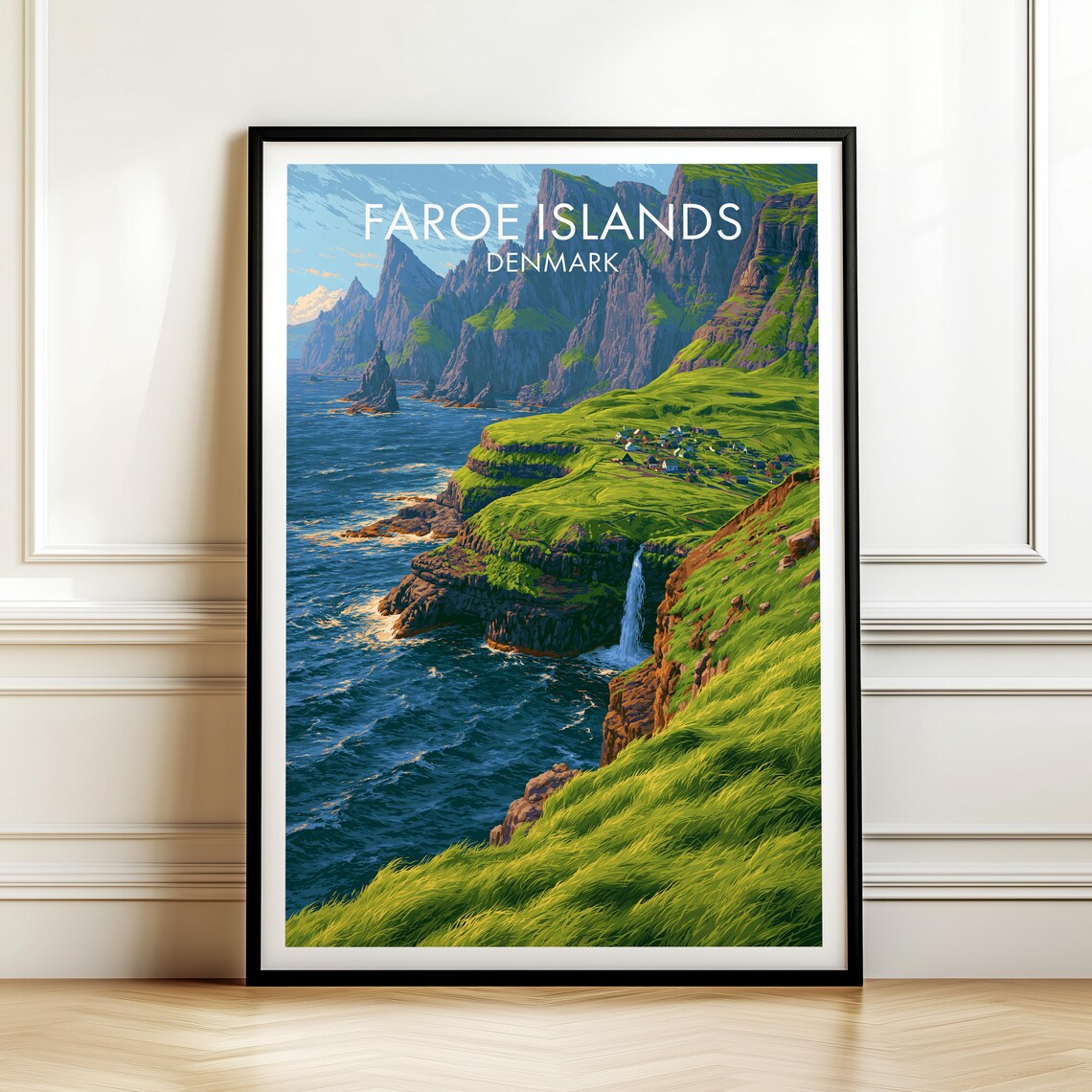 Faroe Islands Denmark Vintage Travel Poster